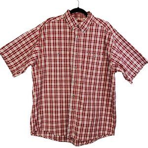 Wrangler Shirt Men XL Red Royal Steward Plaid Rugged Wear Wrinkle Resist Outdoor